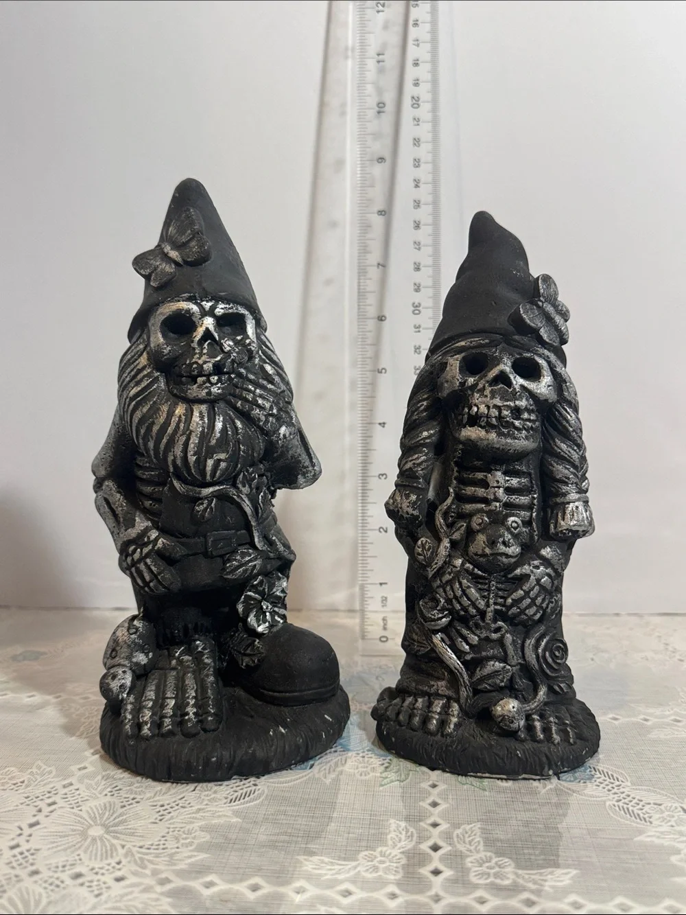 Zombie gnome  Halloween decor couple lot of 2  black and silver approx 3”x8”